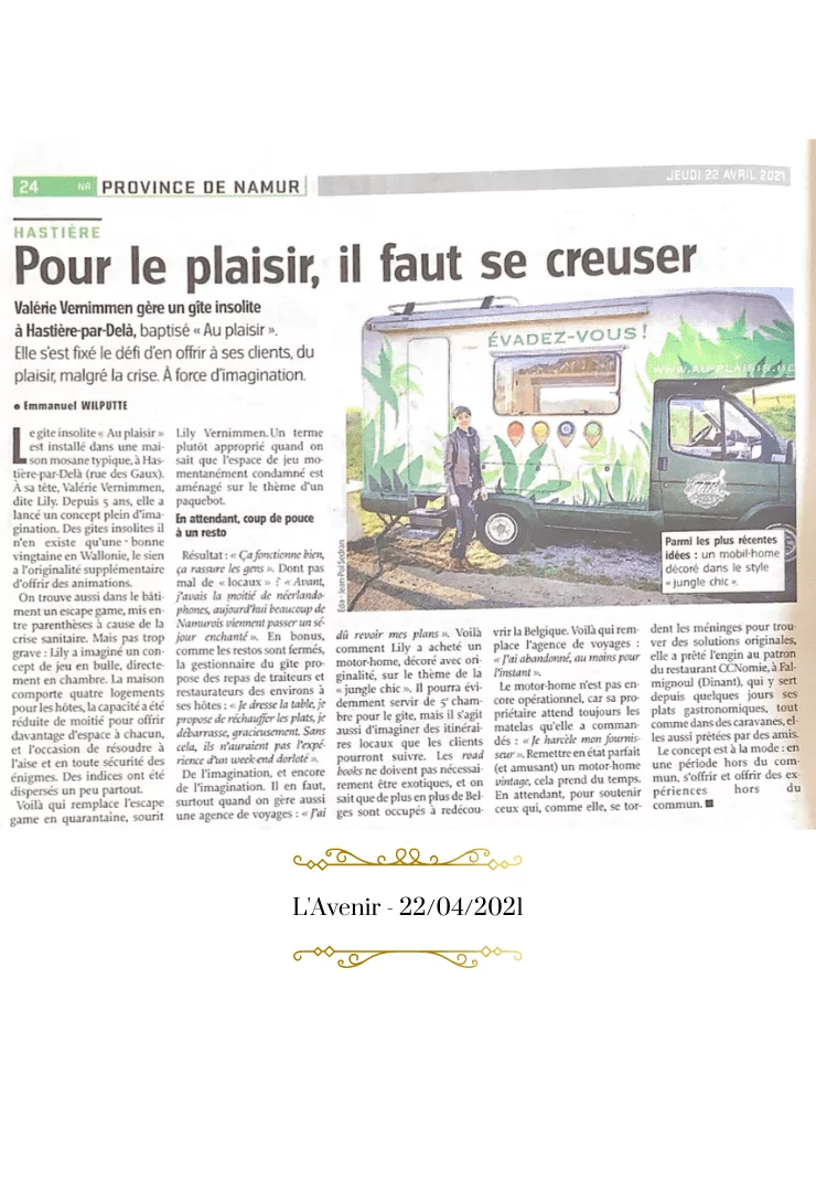 Au Plaisir – L’Avenir – 22/04/2021